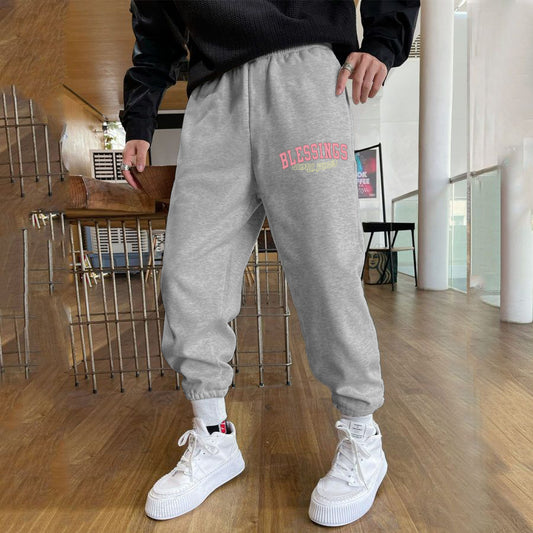 Blessing Men's Casual Streetwear Elastic Waistband Fleece Sweatpants