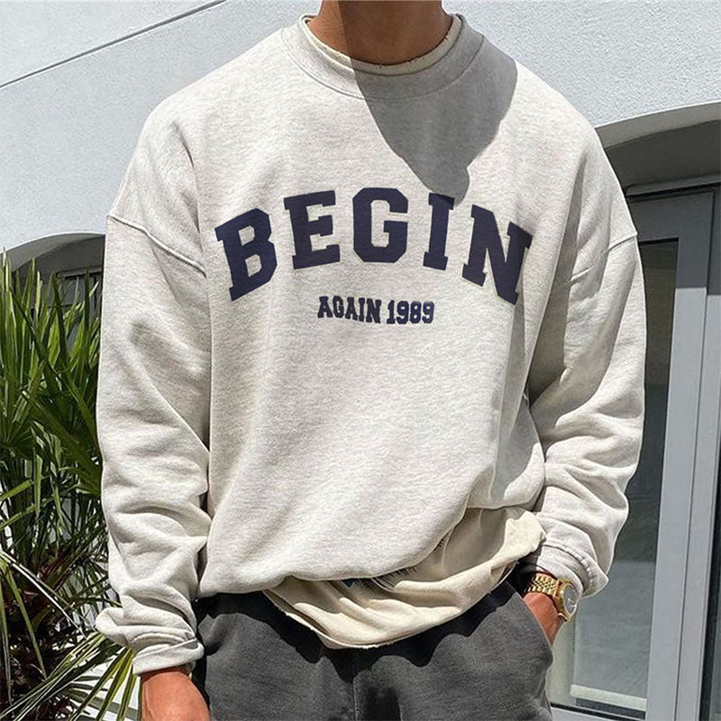 Begin Letter Print Men's Fashion Sweatshirt 280g