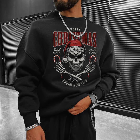 Christmas Skull Printed Men's Casual Loose Fit Sweatshirts