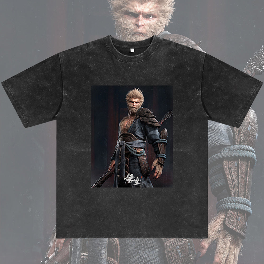 Men's Wukong Games Print Washed Black Tee