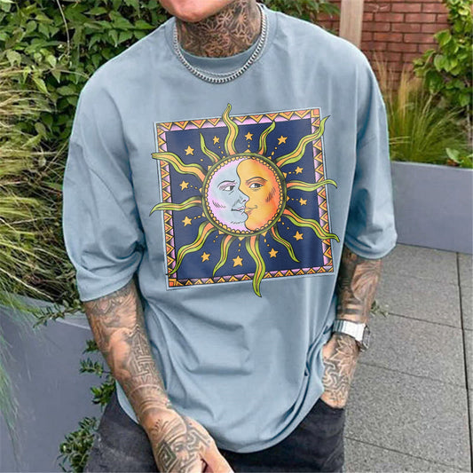 Sun and Moon Personality Graphic Print Men's Casual T-Shirt