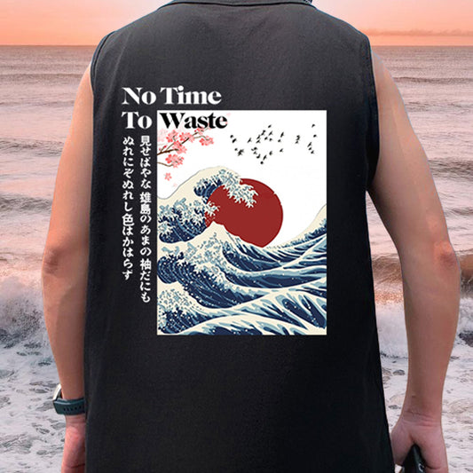 The Great Wave Letter Print Singlet Men's Tank Top