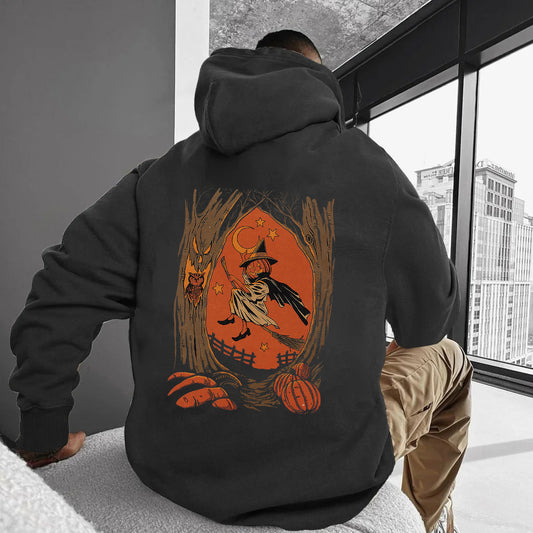 Pumpkin Wizard Print Fleece Hoodie