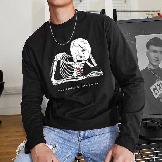 Skull Graphic Casual Long Sleeve Men's T-Shirt-B