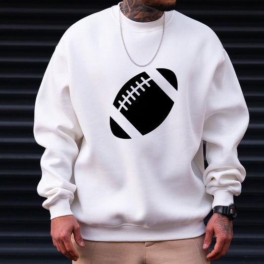 Black Football Print Crew Neck Sweatshirt
