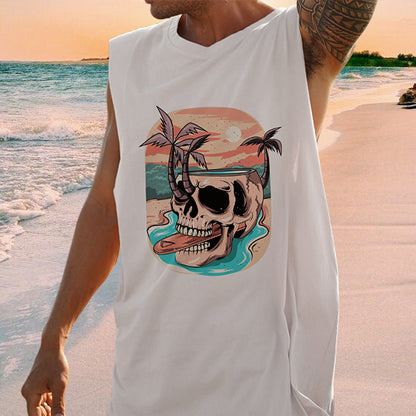 Skull and Beach Print Singlet Men's Tank Top