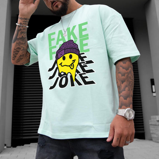 FAKE JOKE Graphic Print Casual Loose Men's T-Shirt