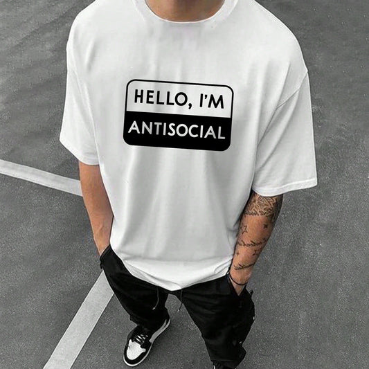 HELLO, I'M ANTISOCIAL Print Men's Cotton T-shirt 230g
