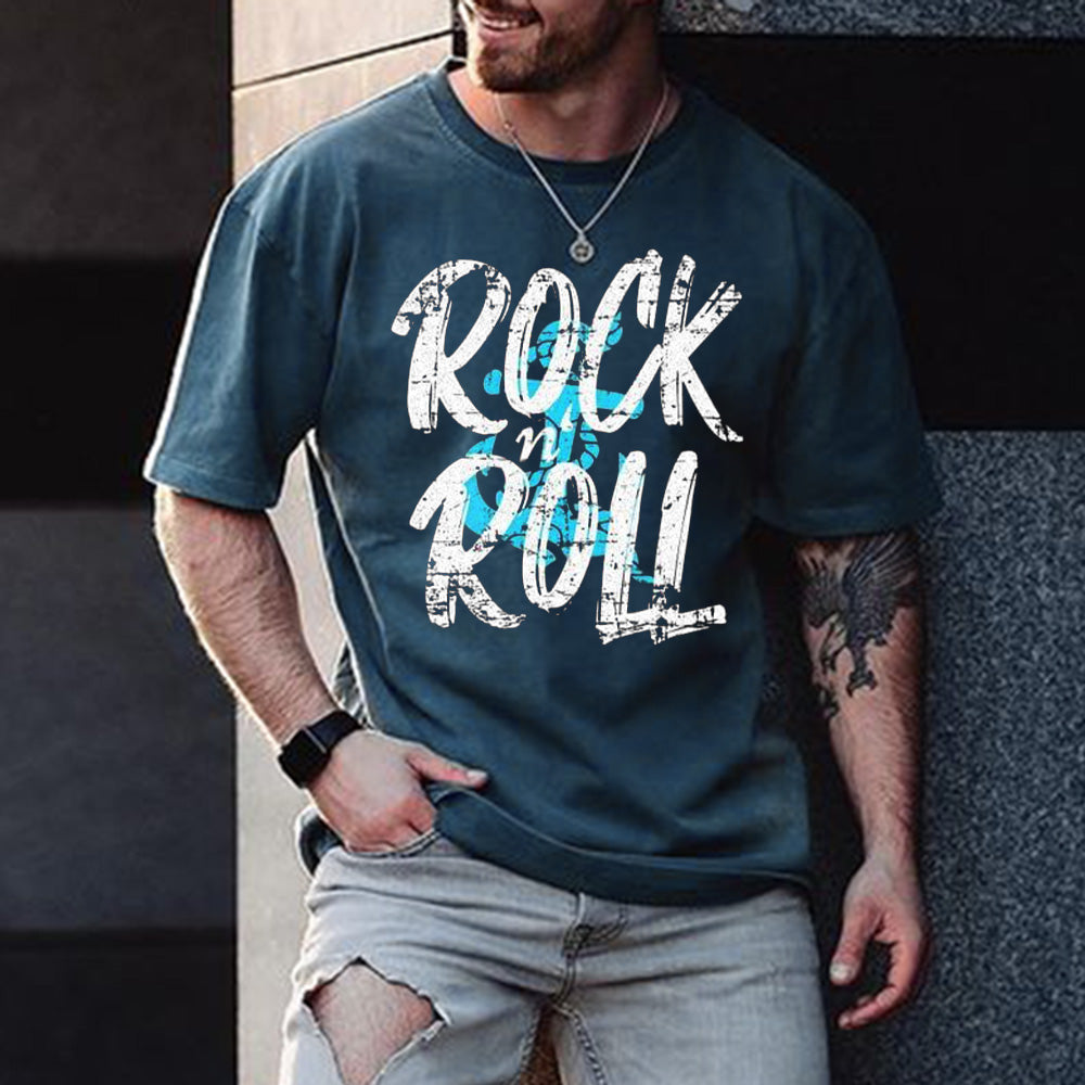 Rock Roll Music Graphic Print Statement Casual Men's T-Shirt