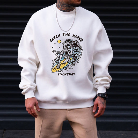 Surfing Skull Print Men's Sweatshirt