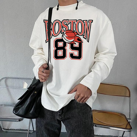 Boston 89 Basketball Print Men's Long Sleeve T-Shirts-B