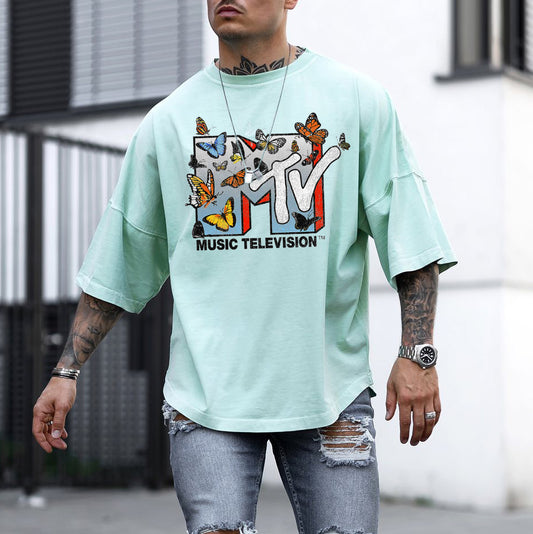 Music Television Vintage Graphic Print Crew Neck Casual Men's T-Shirt