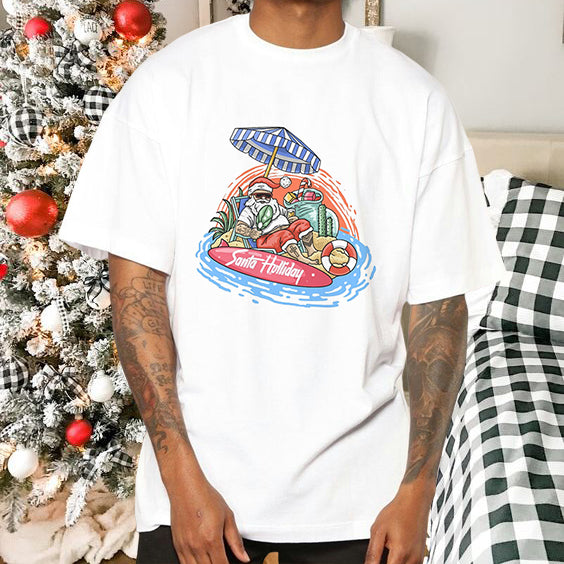 Santa Holiday Chrismtas Print Men's Cotton T-shirt