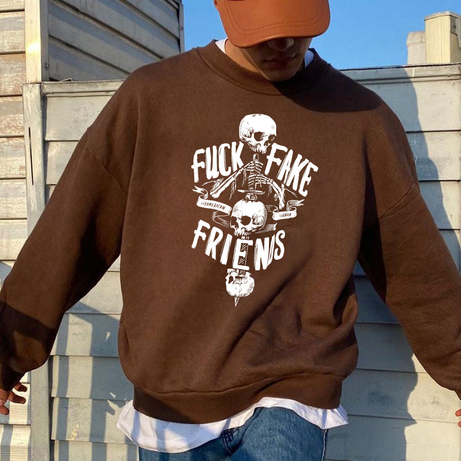 Skull Print Coffee Color Men's Sweatshirt