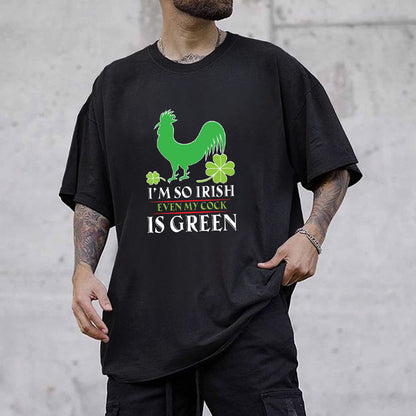Green Chicken Four-leaf Clover Playful Print T-shirt