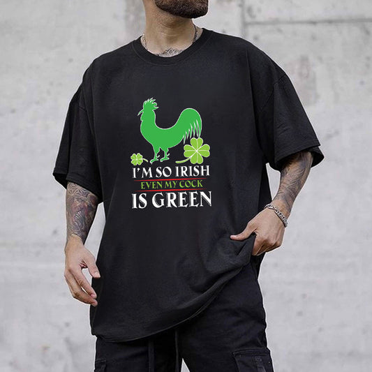 Green Chicken Four-leaf Clover Playful Print T-shirt