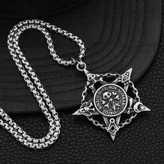 Skull and Pentagram Pendant Steel Chain