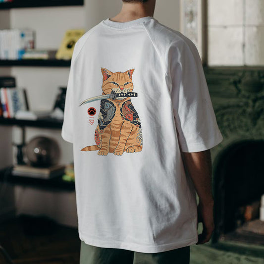 Cat with Knife Men's Cotton T-shirt 230g