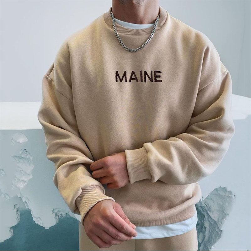 Maine Solid Color Round Neck Sweatshirt