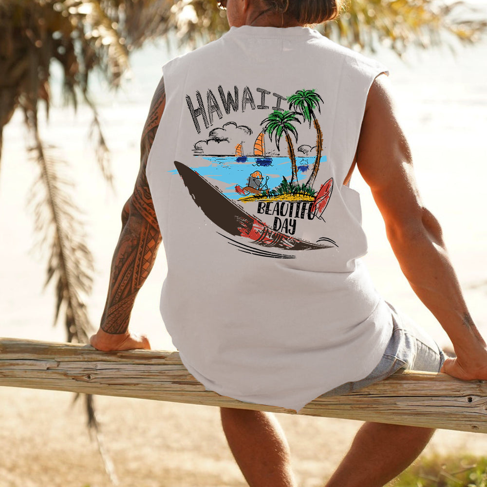 Hawaii Beach Print Tank Top Graffiti art Singlet for Men Landscape ...