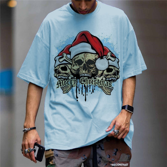 Merry Christmas Skull Men's Casual Short Sleeve T-Shirt
