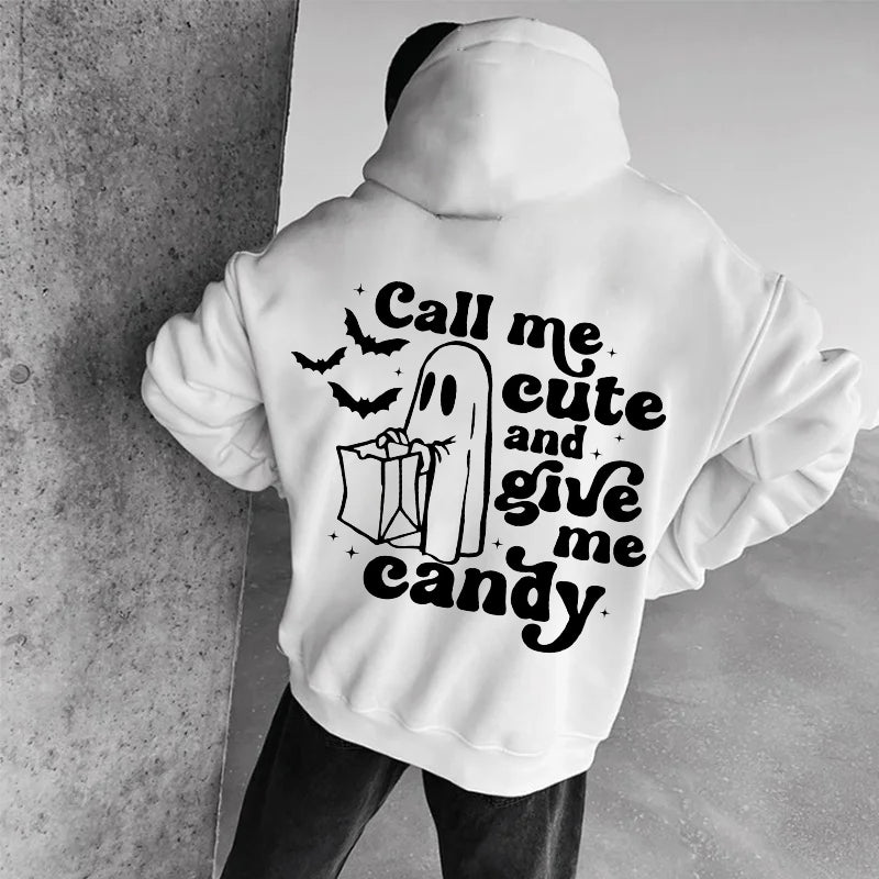 Cute Ghost Print Fleece Hoodie