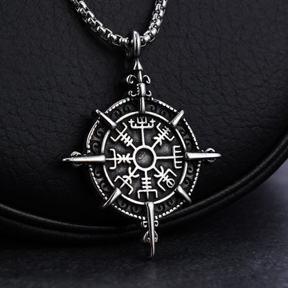 Retro Viking Rune Protection Pendant Stainless Steel Necklace