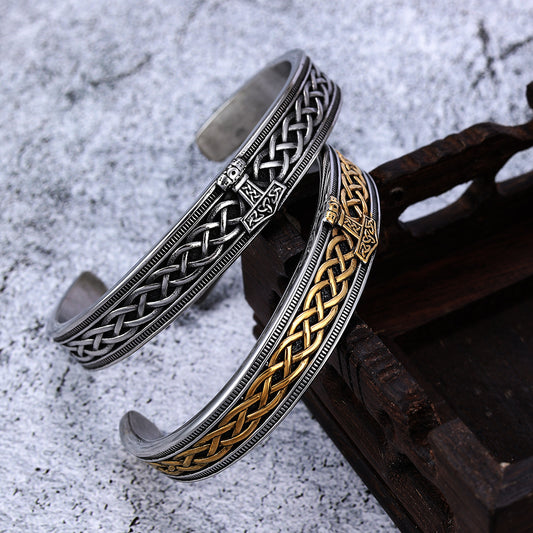 Norse Viking Rune Symbol Stainless Steel C-shaped Open Bangle Bracelet