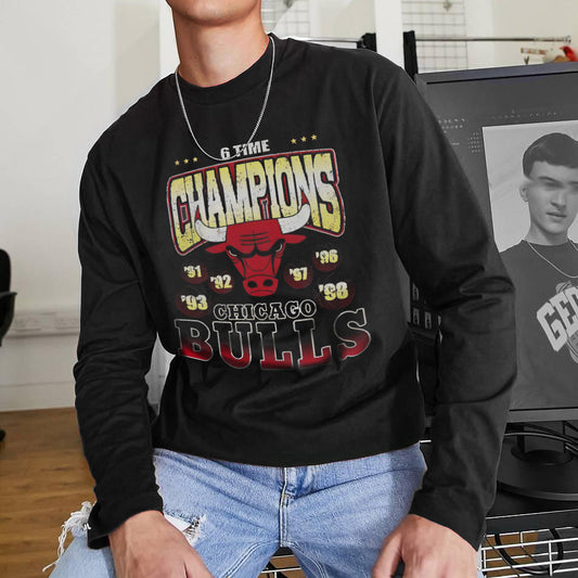 Champions Bull Basketball Print Men's Long Sleeve T-Shirts-B