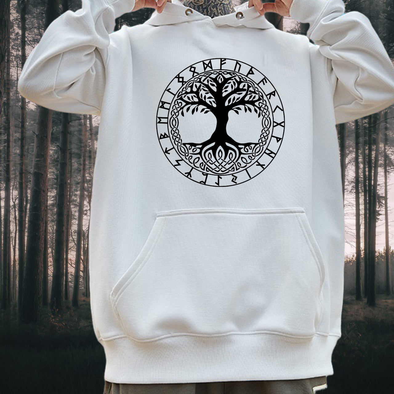 Nordic Mythology Yggdrasil Tree Printed Fleece Hoodie