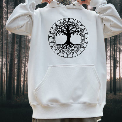 Nordic Mythology Yggdrasil Tree Printed Fleece Hoodie