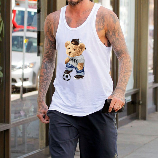 Teddy Bear Playing Soccer Printed Tank Top