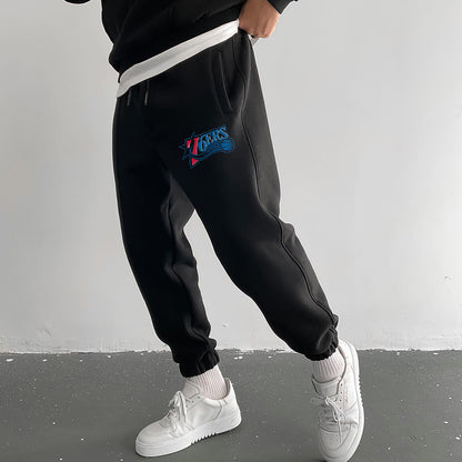 76ERS Men's Streetwear Elastic Waistband Fleece Sweatpants