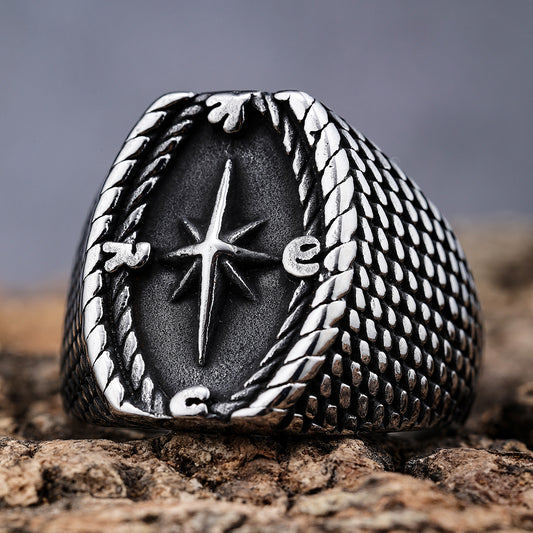 Golden Compass Stainless Steel Viking Ring