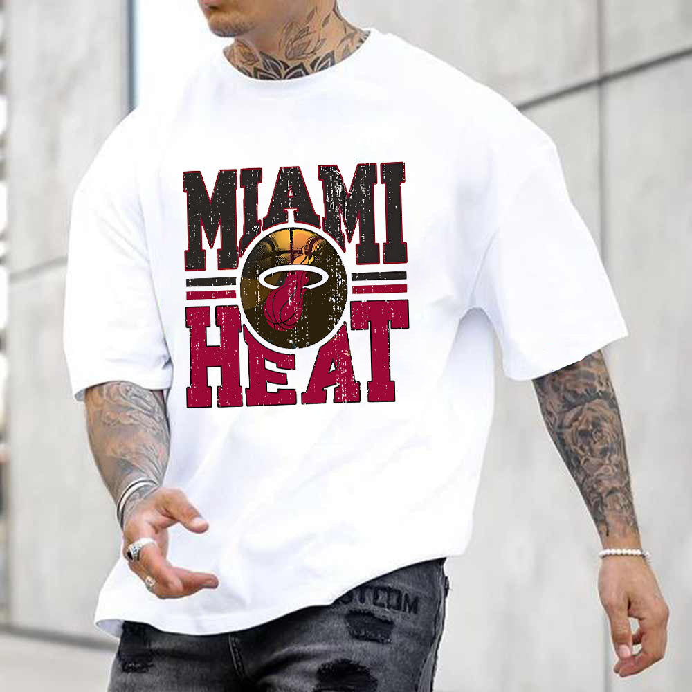 Clearance-Miami Heat Streetwear Cotton T-Shirts-L