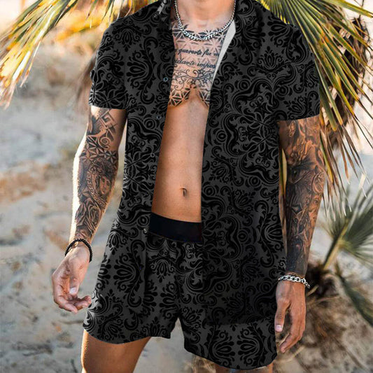 Men Black Paisley Print Button Front Two Piece Set