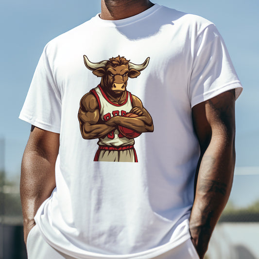 Slam Dunk Bull Basketball Player Print T-Shirt