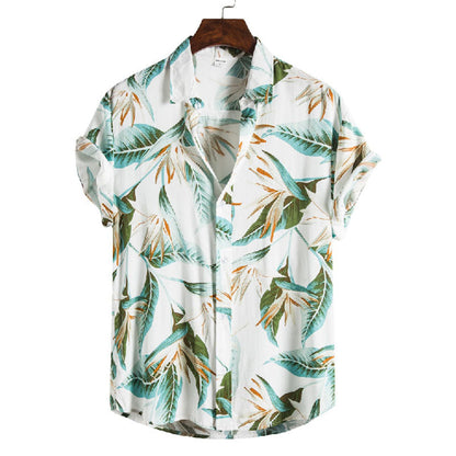 Clearance-Cotton And Linen Printed Shirt-XL