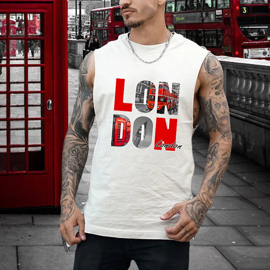 Men's London City Print Tank Top-B