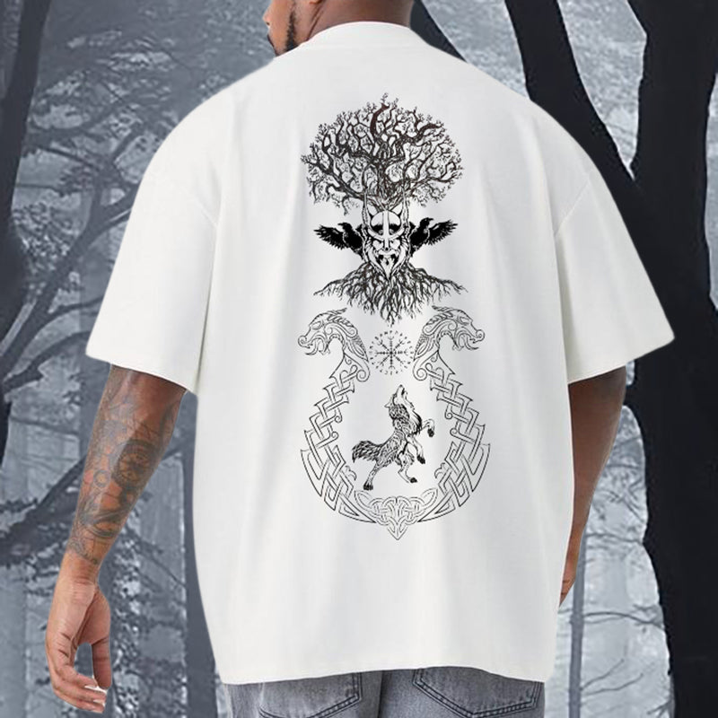 Retro Viking Culture Graphic Short Sleeve T-shirt