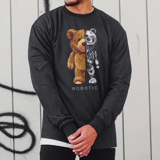 Teddy Bear Robot Graphic Print Men's Long Sleeve T-Shirt-A