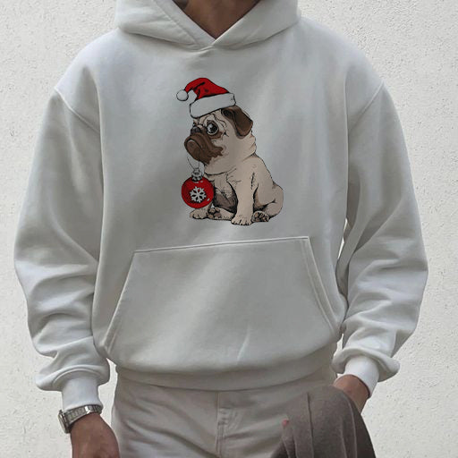 Christmas Pug Dog Print Fleece Hoodie