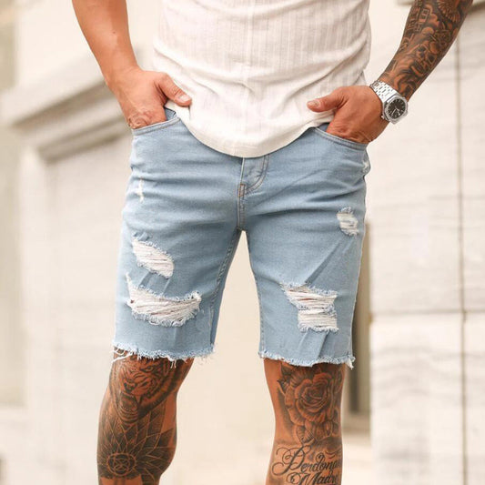 Clearance-Men's Ripped Denim Shorts-2XL