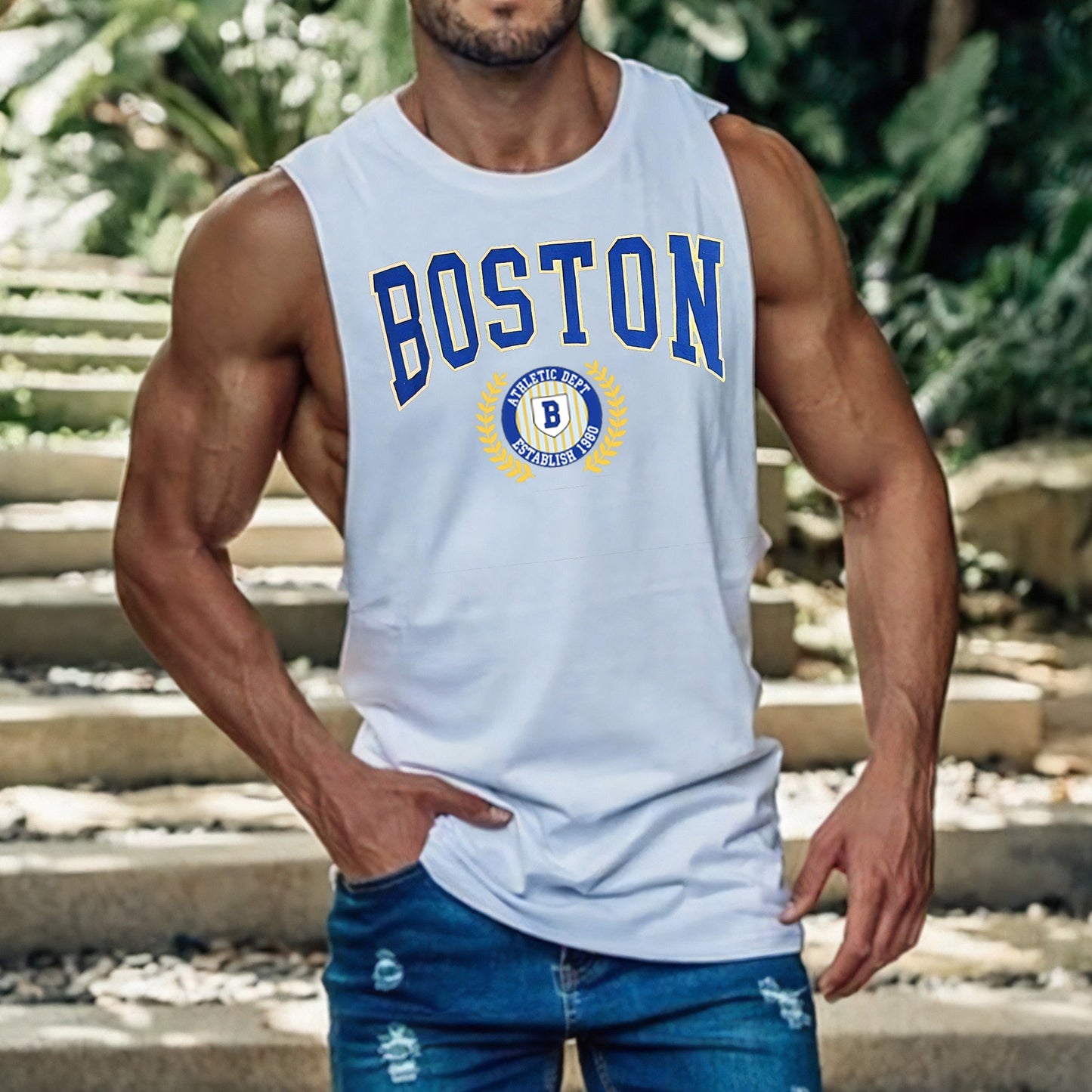 Clearance-BOSTON Men's Crew Neck Tank Top