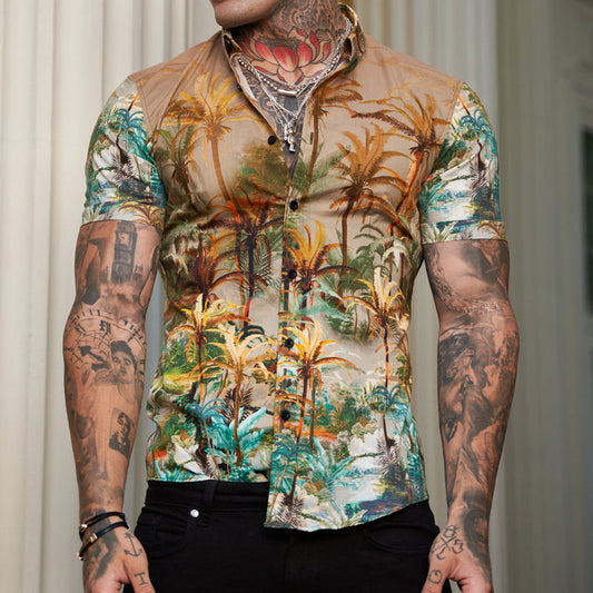 Lapel Short Sleeve Printed Resort Shirt