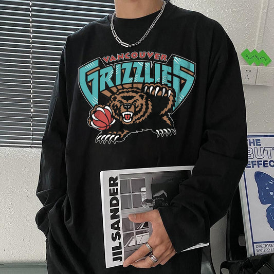 Grizzlies Basketball Print Men's Long Sleeve T-Shirts-B
