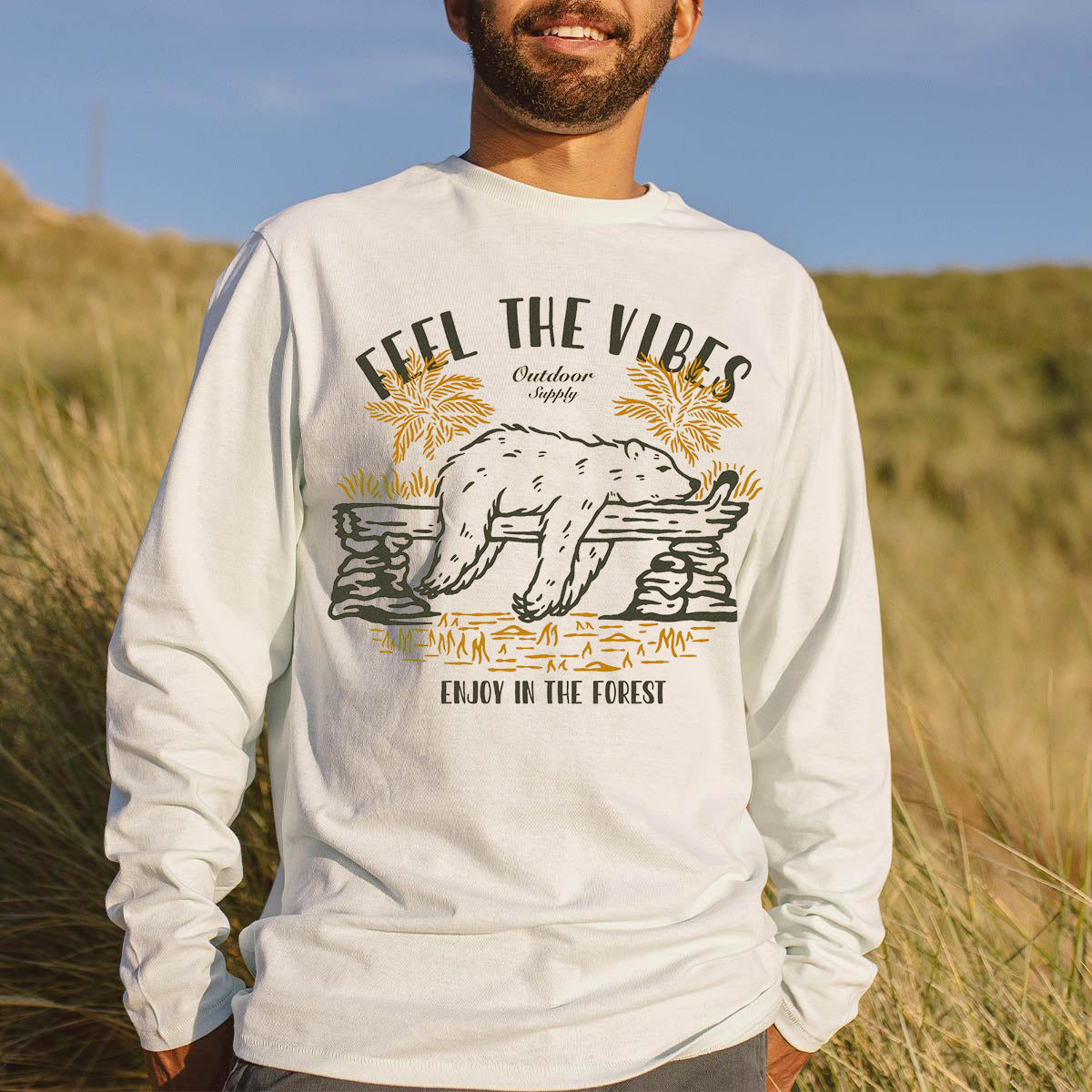 Feel the Vibes Men's Fashion Long Sleeve T-Shirts-B