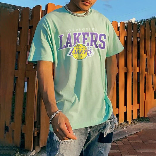 LAKERS Basketball Letter Graphic Print Loose Casual Men's T-Shirt