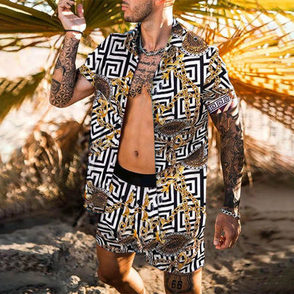 Casual Solid Color Printing Two-piece Suit