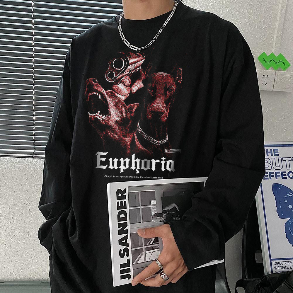 Euphoria Dog Graphic Men's Long Sleeve T-Shirts-B